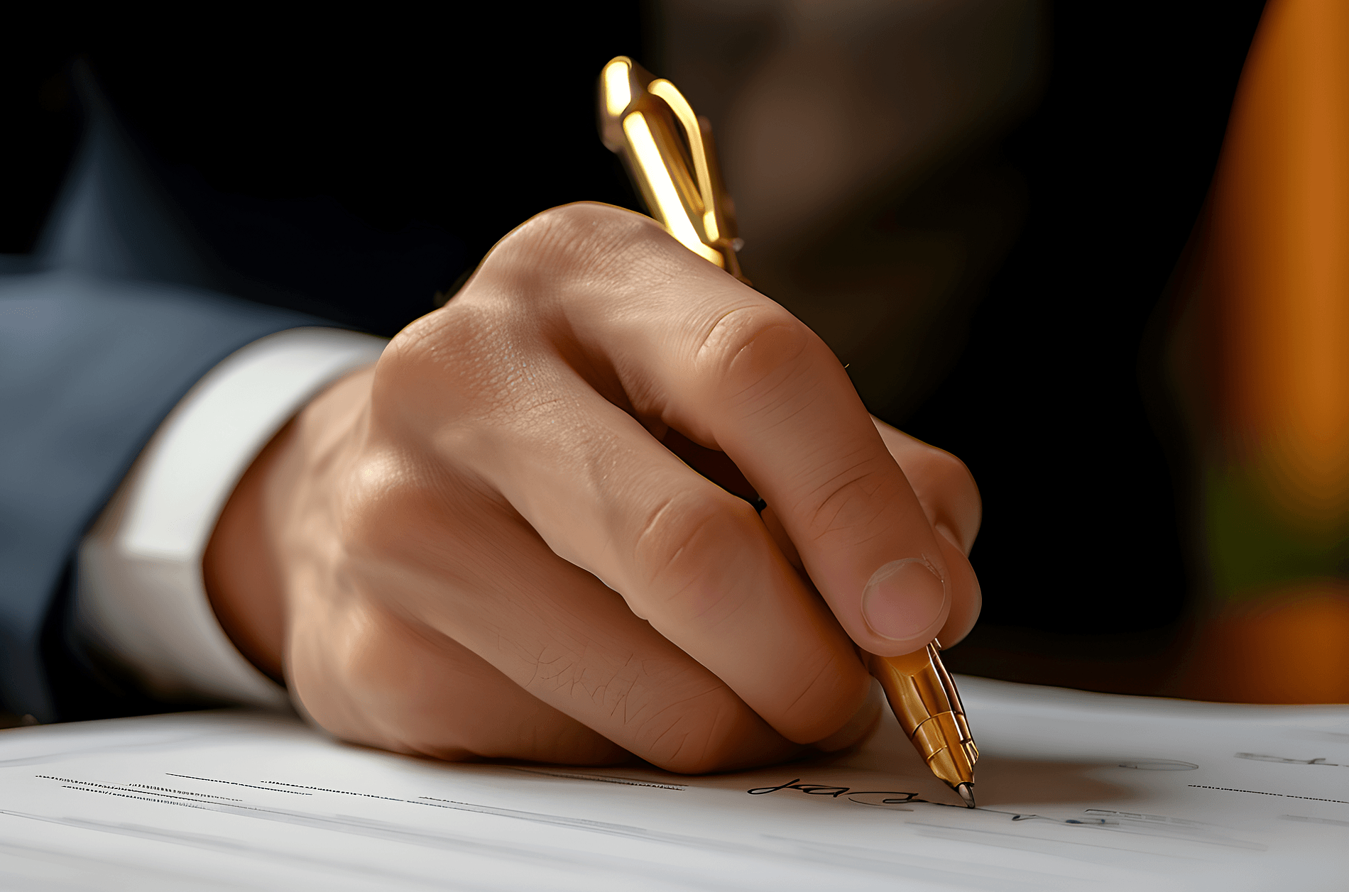 Man signing deposition