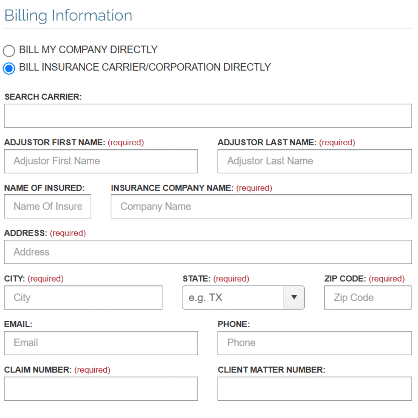 Client Portal - RECORDS Bill to Carrier Example